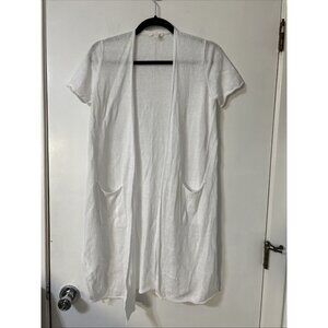Eileen Fisher 100% Organic Linen White Short Sleeve Open Cardigan, Sz PS Pockets